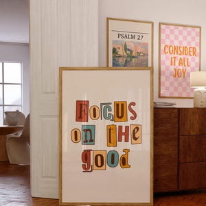 Focus on the good print, Retro Wall Art, Dorm Decor, Digital Download, Wall Decor, Printable Art, Retro Poster, Inspirational Print
