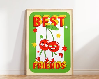 Retro Character Wall Art, Best Friends Wall Print, Digital Download Print, Retro Wall Decor, Large Printable Art, Downloadable Art Prints