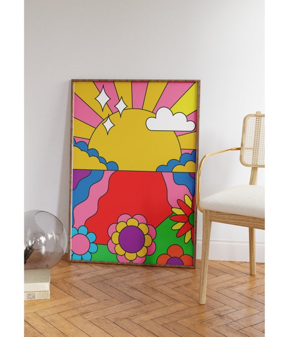 Groovy Retro Wall Art, Psychedelic Pop Art Poster, Colorful