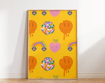 Retro Hippie Wall Art Print: Groovy Dorm Decor (Digital Download)