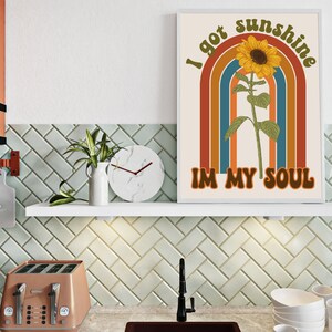 Retro Sunshine Quote Print, Retro Groovy, Sunflower Print, Retro Wall Art, Retro Decor, Hippie Decor, Downloadable Prints, Vintage Print