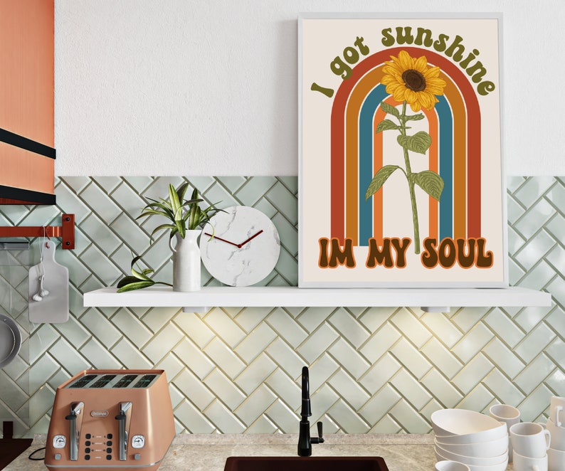 Retro Sunshine Quote Print, Retro Groovy, Sunflower Print, Retro Wall Art, Retro Decor, Hippie Decor, Downloadable Prints, Vintage Print