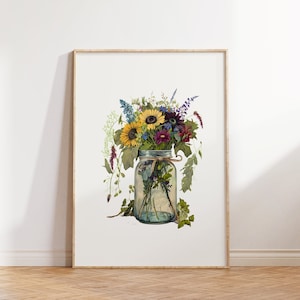 Sonnenblumenstrauß Druck, Blumendruck, Wanddekoration, Blumen Wandkunst, Wildblumen Poster, druckbare Kunst, digitaler Download, Schlafzimmer Wandkunst
