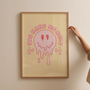 Arte de pared retro, impresión de moda, impresión groovy, decoración de pared, arte de pared imprimible, cartel rosa, cartel retro, impresión del día de San Valentín, cartel de moda