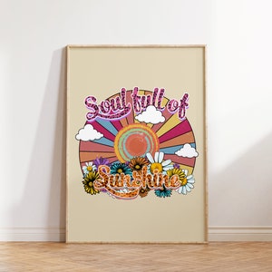 Soul full of Sunshine Print, Retro wall art, Wall Decor, Wall art quote, wall art printable, Retro poster, Digital Download, Printable Art
