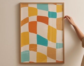 Karierter Retro Wand-Druck | 70er Jahre Groovy Kunst (Digitaler Download) | Retro Poster | Druckbare Kunst | Abstrakte Wandkunst | Angesagter Print