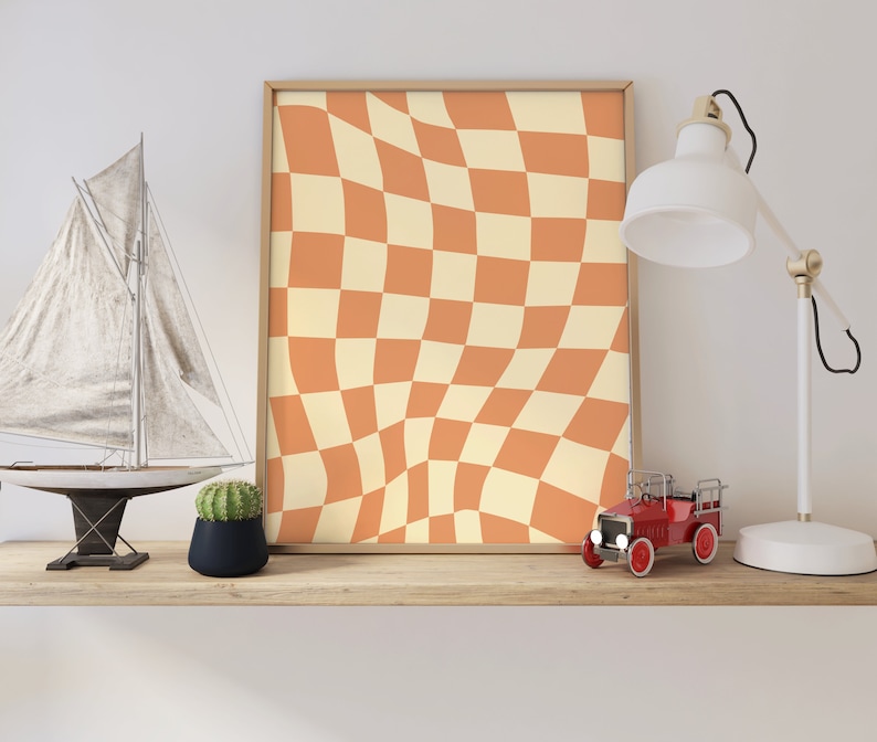 Retro Wall Print, Retro wall art, Wall Decor, Y2K Poster, Digital Download Print, Groovy print, digital download, Checkered, psychedelic