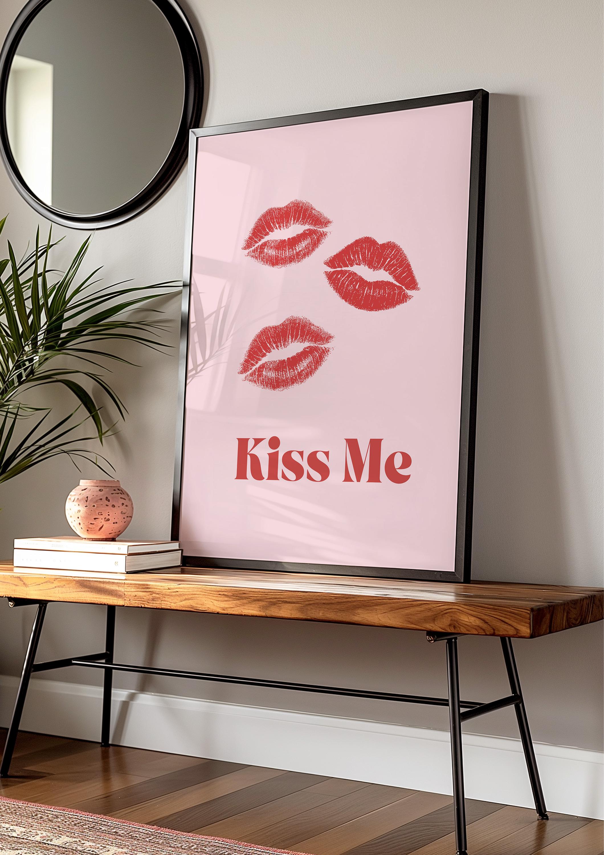 Kiss Me Print, Valentines Day Poster, Retro Wall Art, Romantic