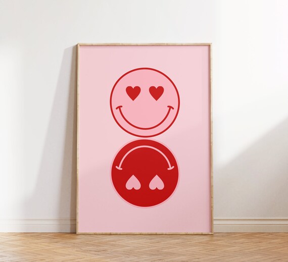 Retro Pink Red Wall Art, Dopamine Poster, Y2k Apartment Decor, Digital Download