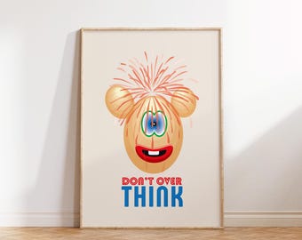Don't Over Think Print, Retro Wall Art, Funky Dorm Decor, Trendy Poster, Large Printable Art, Digital Download