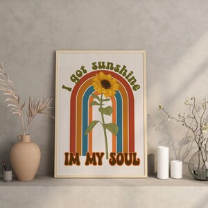 Retro Sunshine Quote Print, Retro Groovy, Sunflower Print, Retro Wall Art, Retro Decor, Hippie Decor, Downloadable Prints, Vintage Print