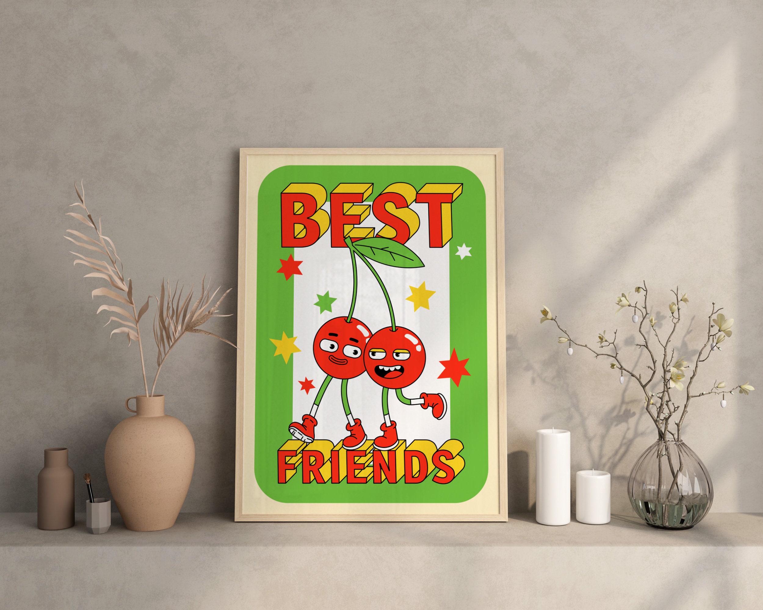 Retro Character Wall Art Best Friends Wall Print Digital Etsy