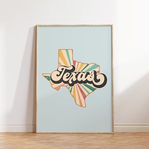 Retro Texas Map Print, Texas Illustration, Vintage Poster, Instant Download, Printable Art, Living room decor, Digital Download