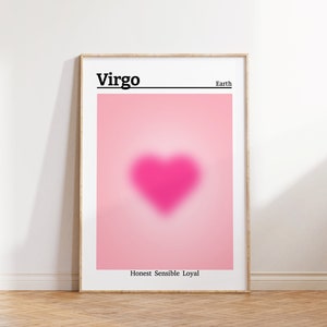 Virgo Zodiac Print, Spiritual Wall Art, Heart Gradient Print, Star Sign Art, Aura Poster, DIGITAL DOWNLOAD, Birthday Gift, Horoscope Poster