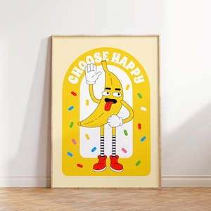 Retro Character Wall Art, Quote Wall Print, Digital Download Print, Retro Wall Decor, Large Printable Art, Downloadable Art Prints, Banana