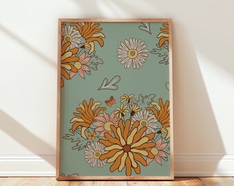 Impresión floral retro para pared, póster de flores vintage, decoración artística de moda, descarga digital