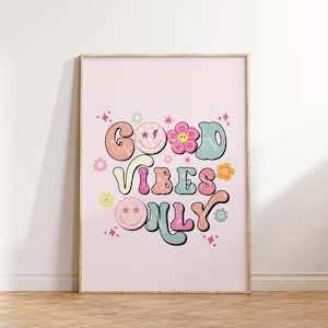Good Vibes only Impresión de pared, Impresión de citas lindas, Arte de pared retro, Decoración de pared, Póster retro, Arte imprimible, Descarga digital, Impresión de moda