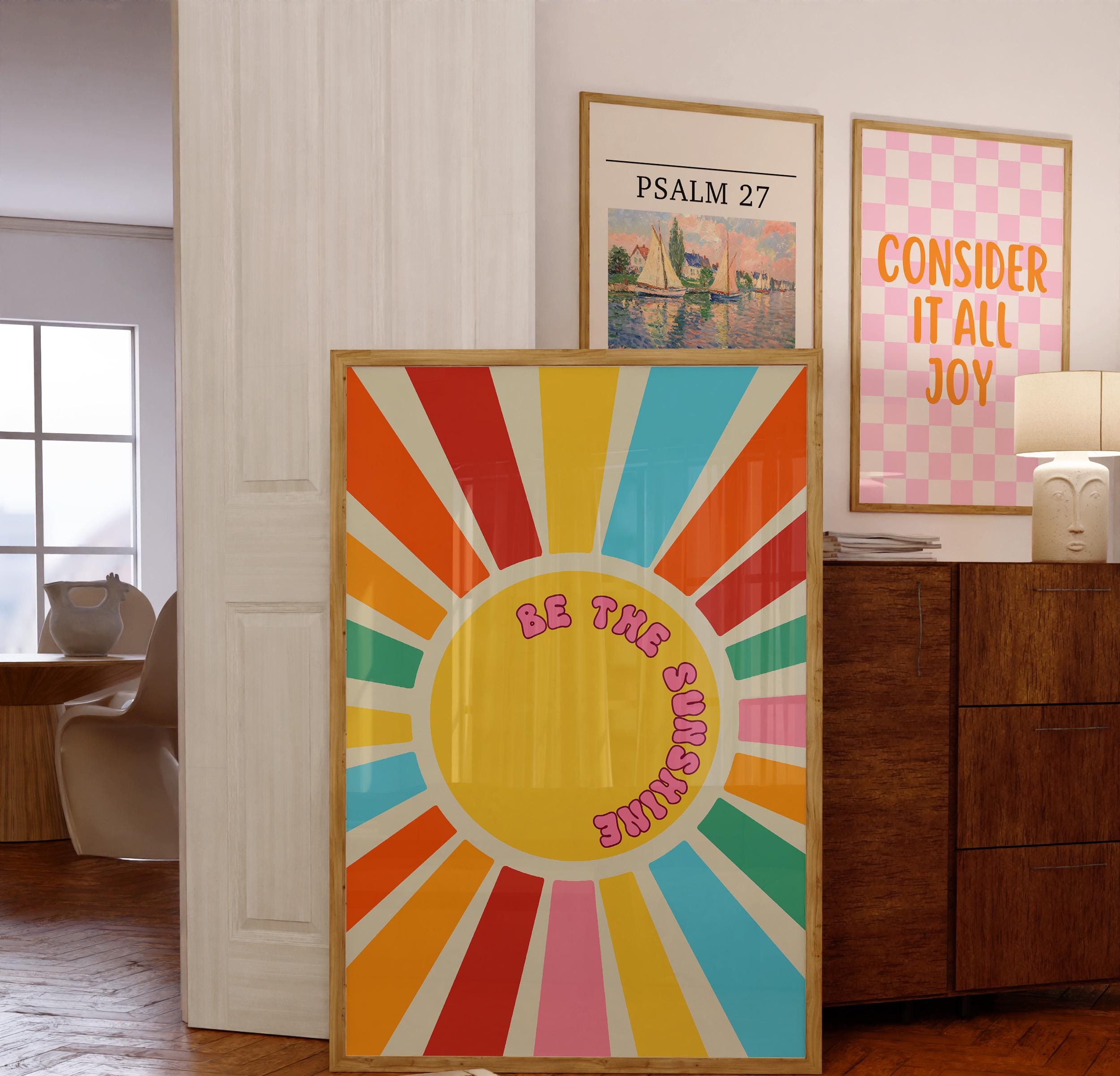 BE THE SUN インスタントフォト　直筆サイン Be the Sunshine Print | Retro Sunburst Wall Art | Groovy Colorful