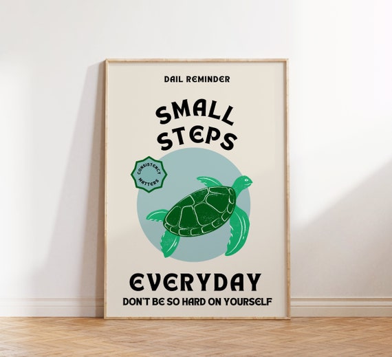 Small Steps Everyday Print, Turtle Wall Art, Wall Art Quotes (Digital Download), Inspirational Poster, Trendy Print, Retro Poster