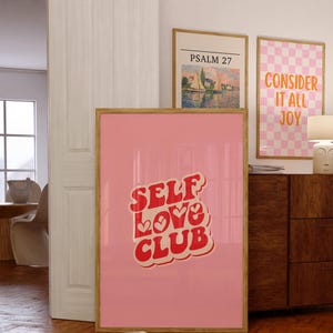 Self Love Club Print, Retro Wall Art, Retro Poster, Digital Download, Wall Decor, Large Printable Art, Downloadable Prints, Valentines day