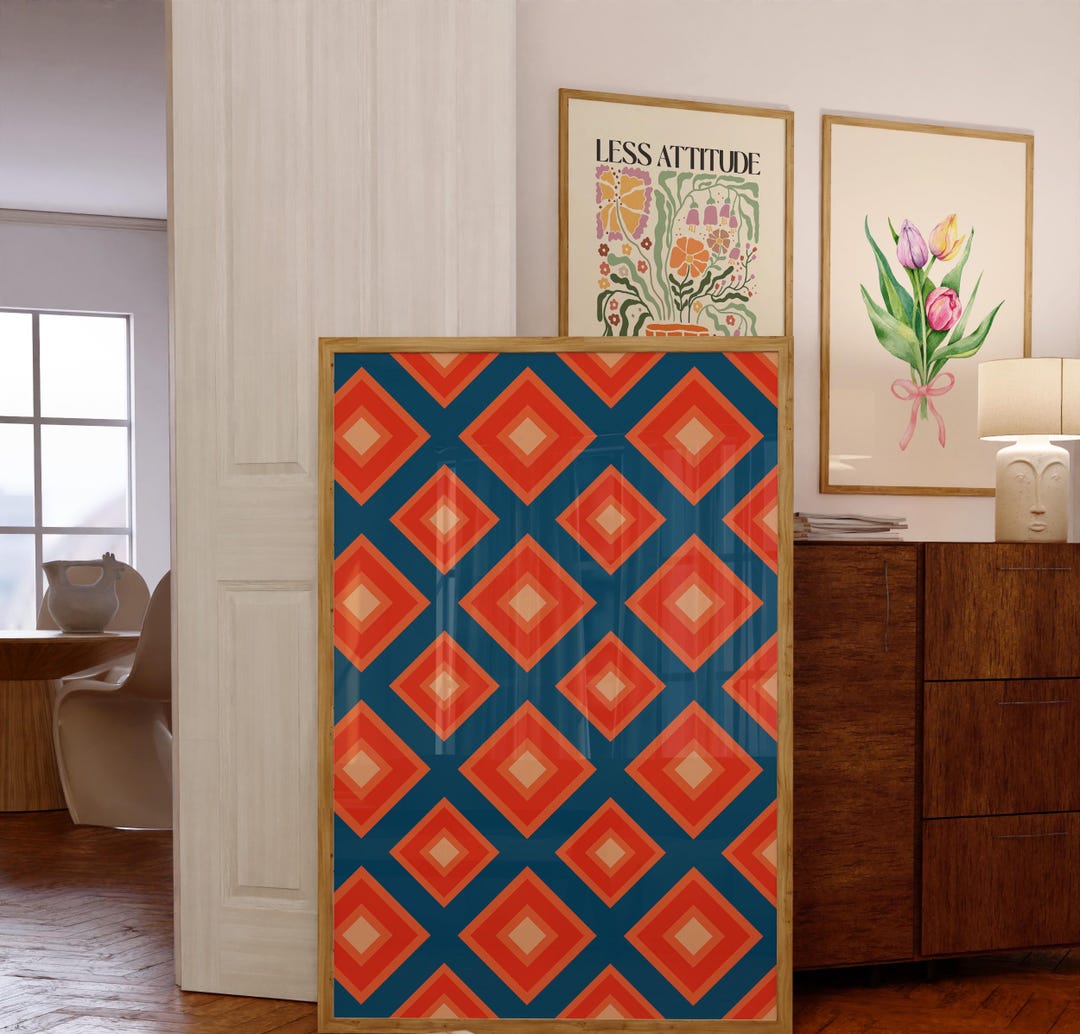 Retro Geometric Pattern Wall Art Print, Abstract Colorful Poster ...