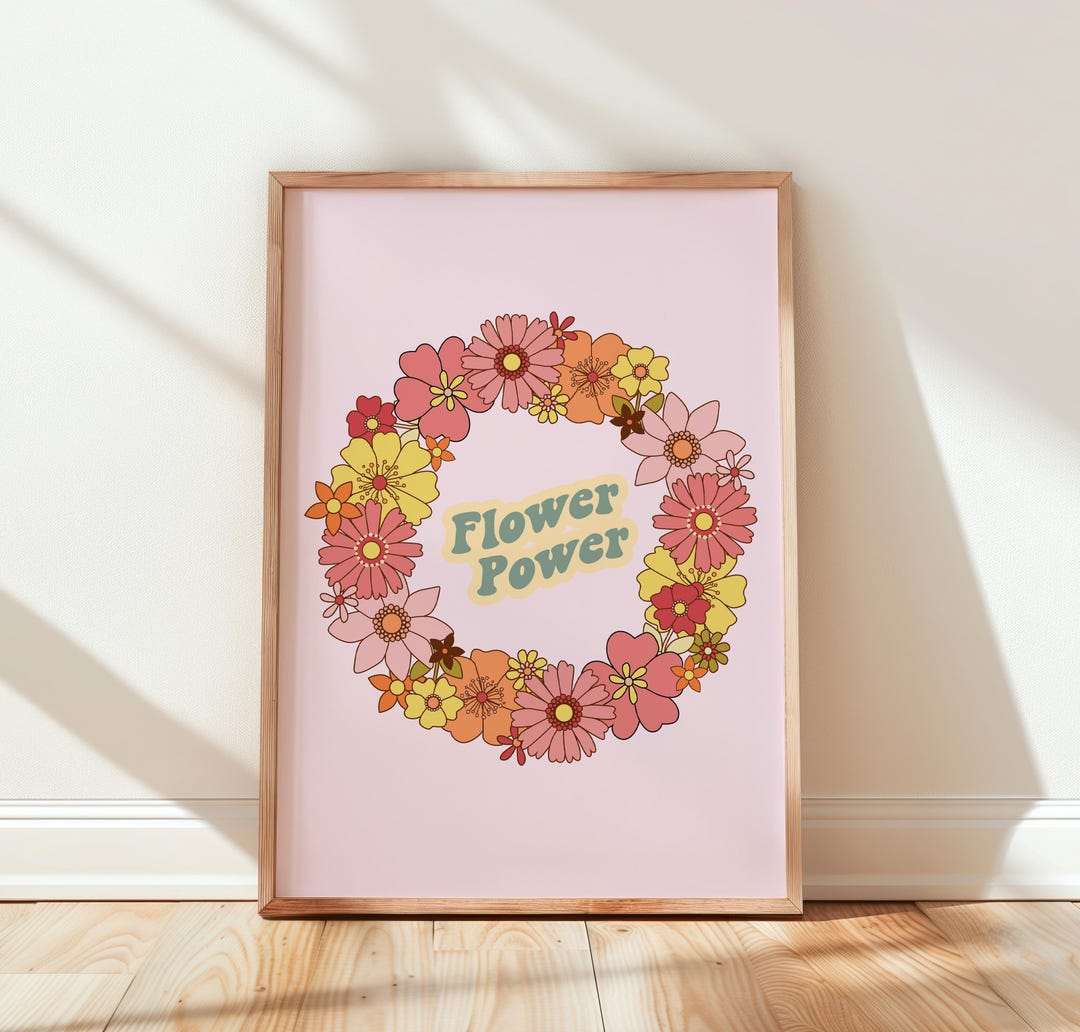 Retro Flower Power Print, 70s Floral Wall Art, Hippie Poster, Dorm ...