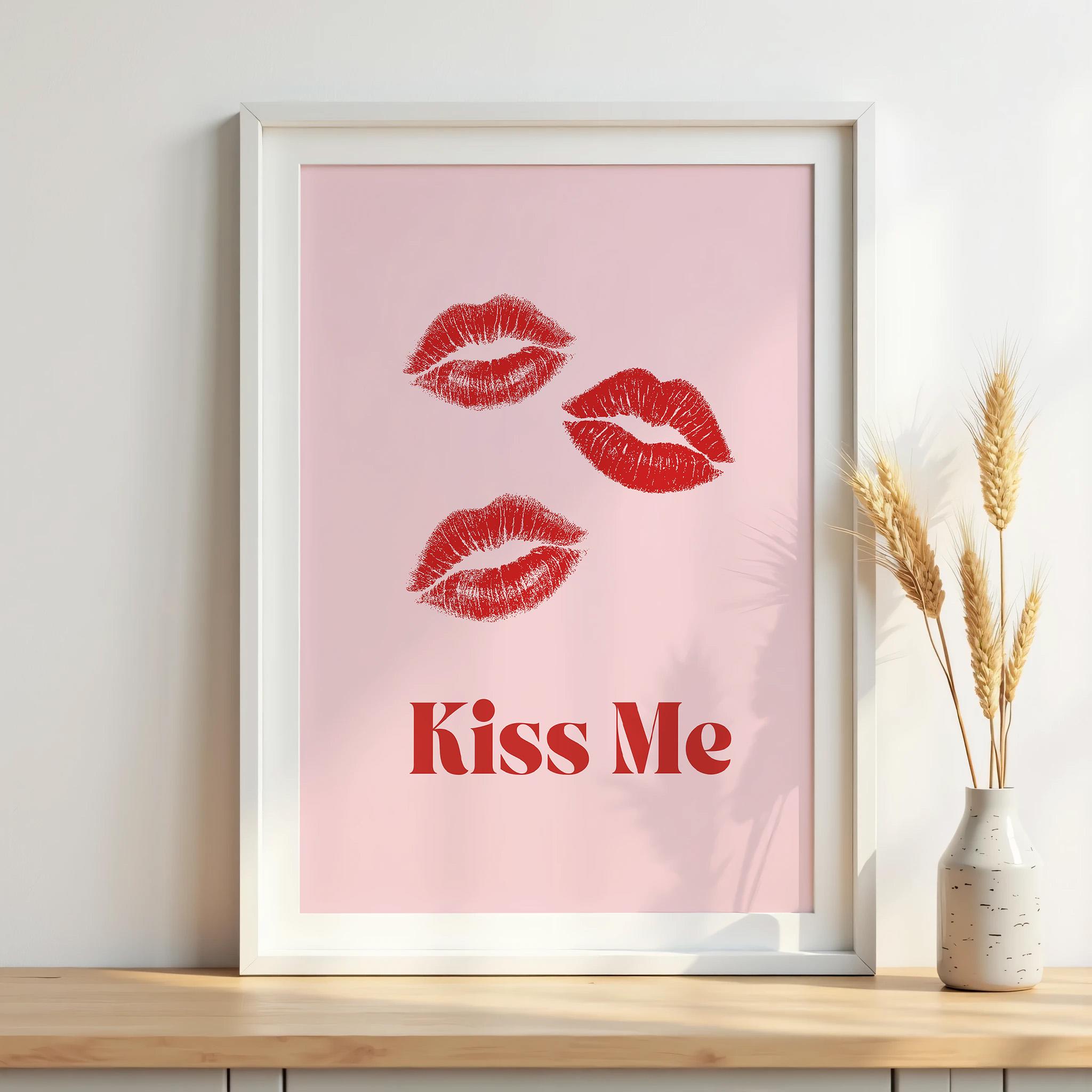Kiss Me Print, Valentines Day Poster, Retro Wall Art, Romantic