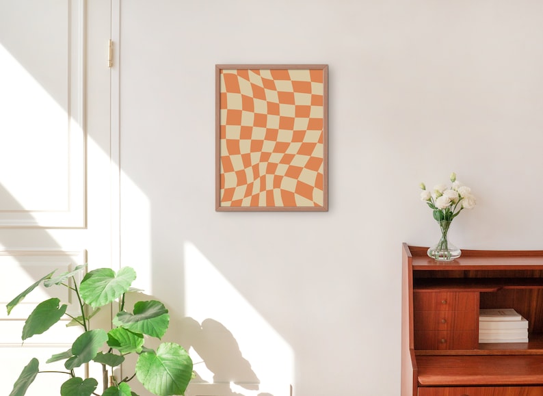 Retro Wall Print, Retro wall art, Wall Decor, Y2K Poster, Digital Download Print, Groovy print, digital download, Checkered, psychedelic