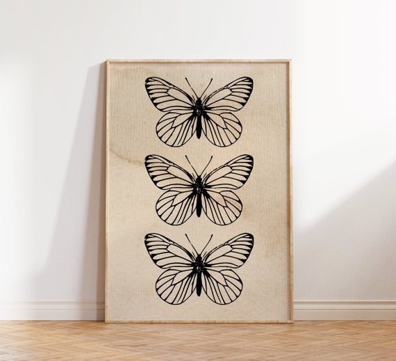 Vintage Butterfly Art Print, Rustic Wall Art, Butterfly Poster, Apartment Decor, Digital Download, Large printable Art