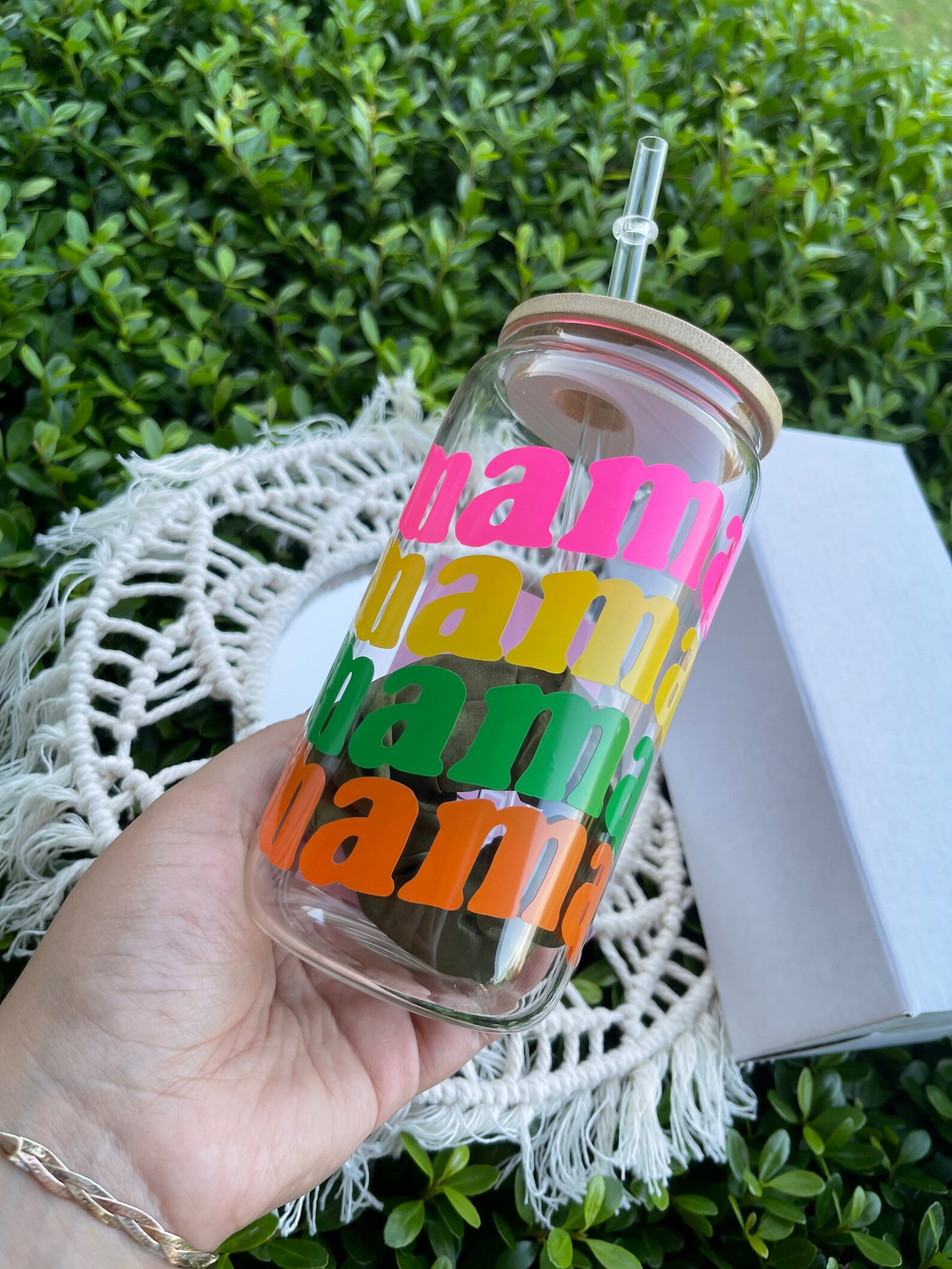 Mama Glass Cup 16 Oz With Bamboo Lid and Straw Plus Free Etsy