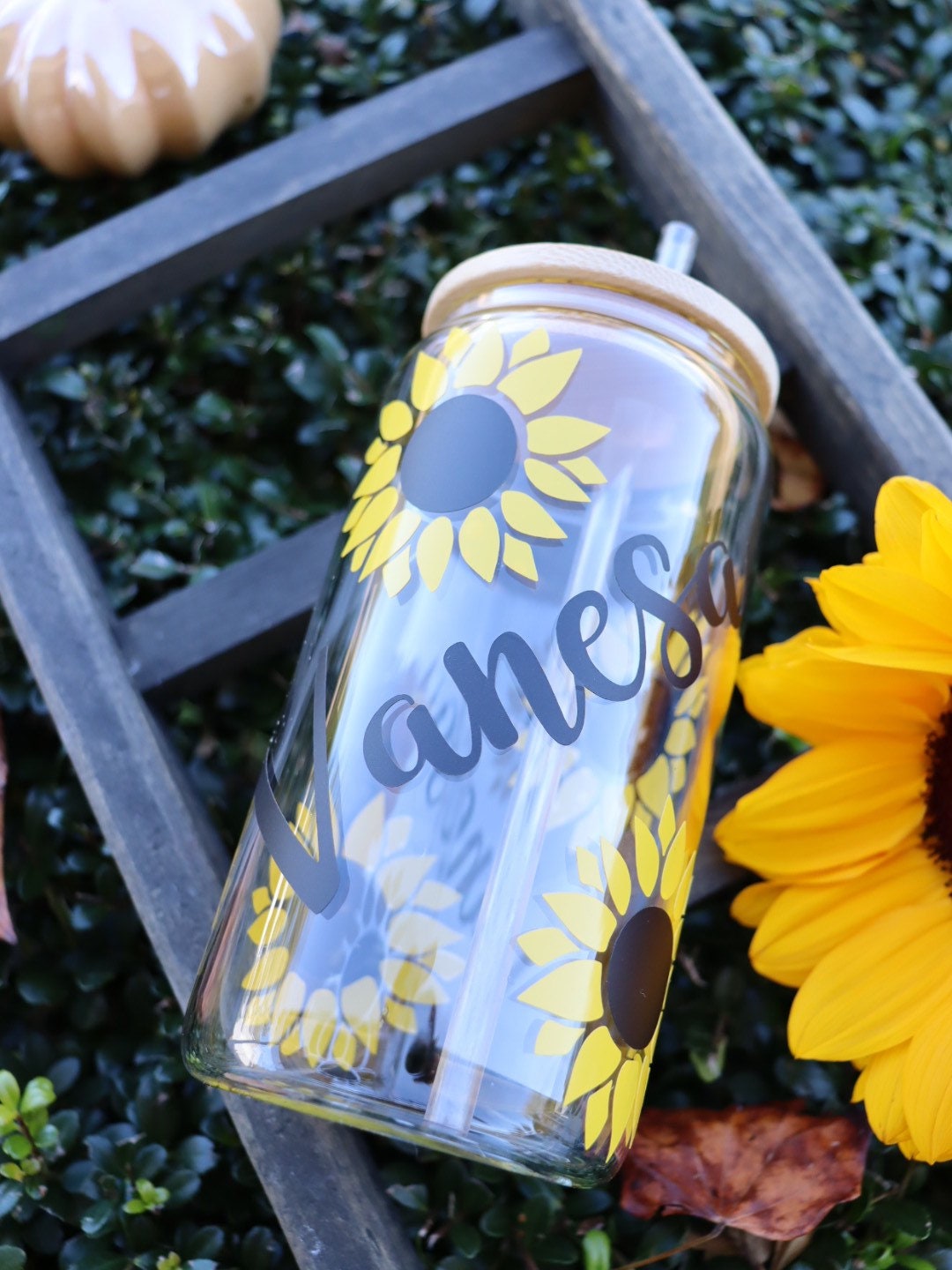 Sunflower Gnome Design 16oz Frosted Glass Can Cup – The Water Lily Co