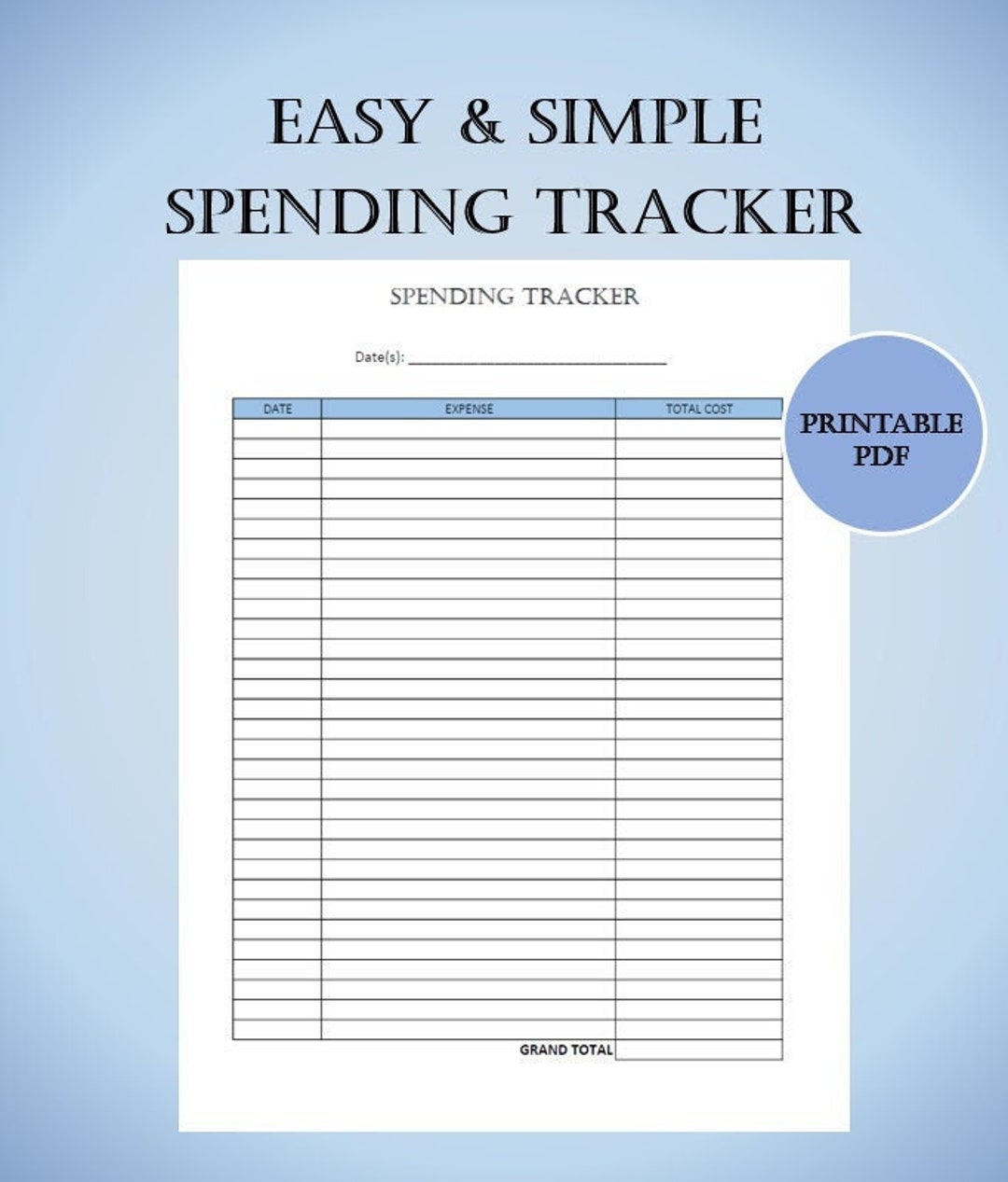 Easy & Simple Spending Tracker | Printable Expense Tracker ...