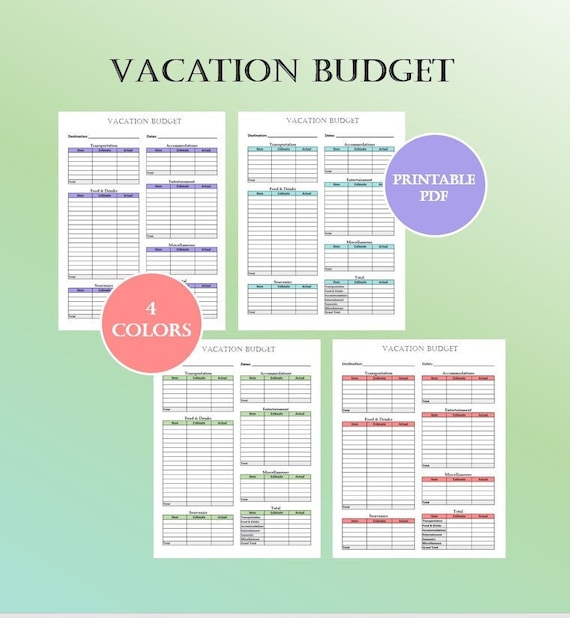 Vacation Budget Printable Trip Planner Template 4 Color Etsy