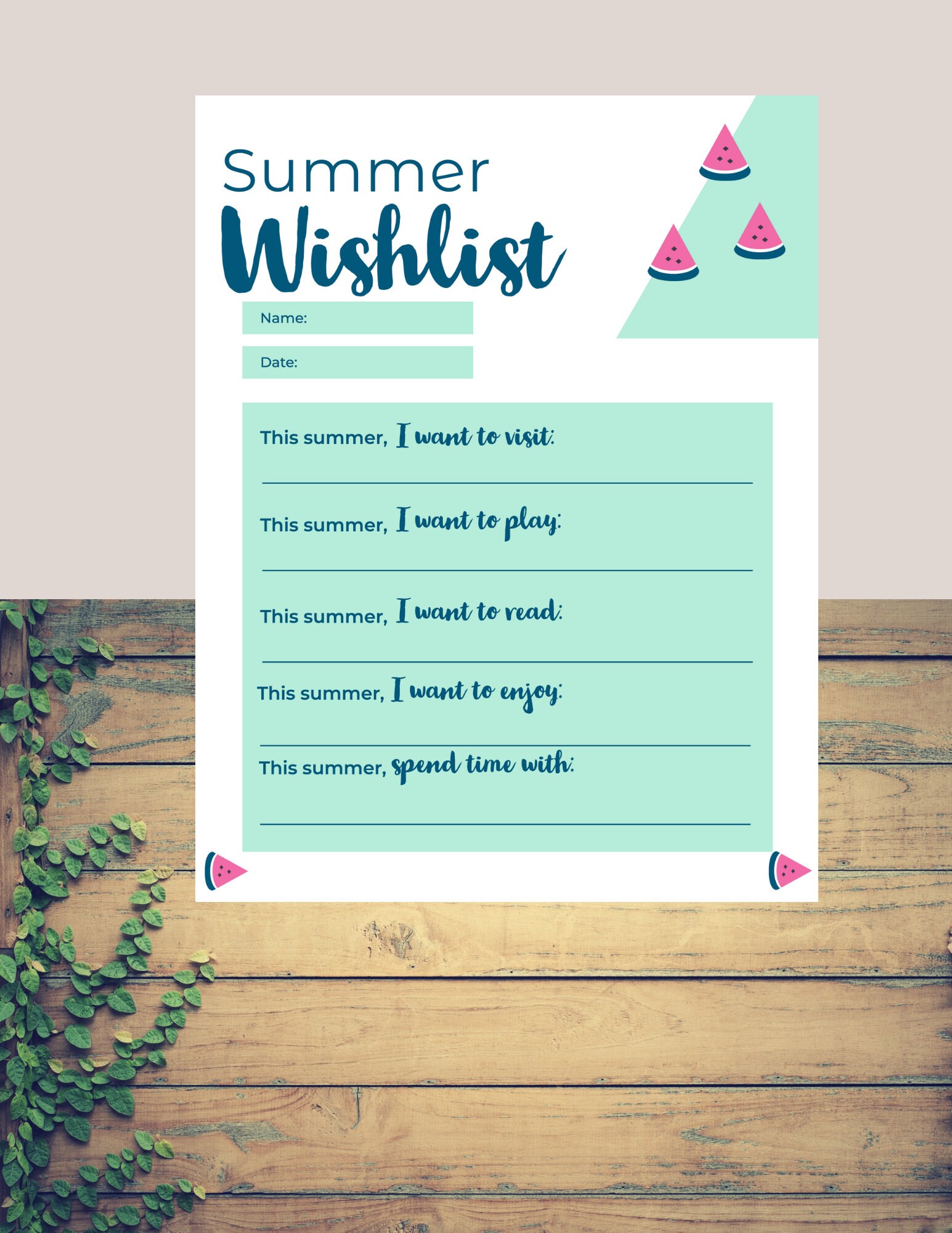 Summer Wish List Fillable Summer Bucket List Summer Activity List ...