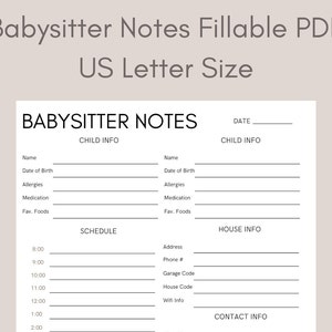 Editable Babysitter Notes Printable | Babysitter Notes Sheet ...