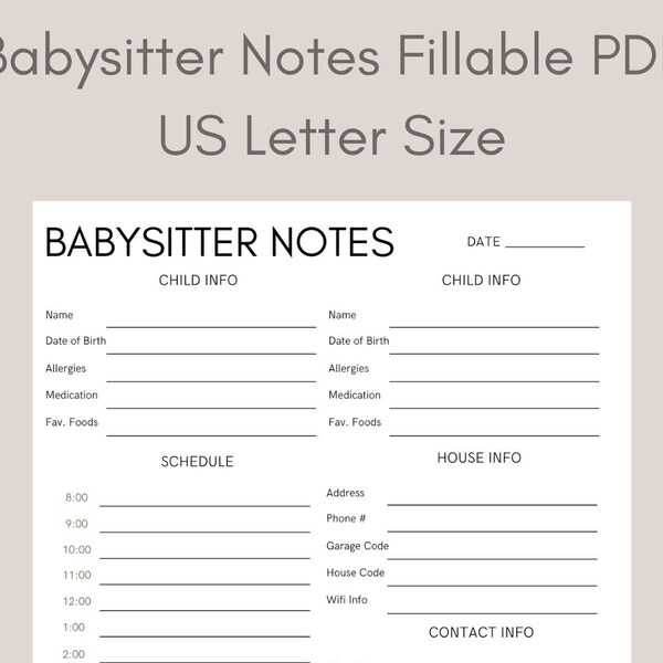 Babysitter Notes - Etsy