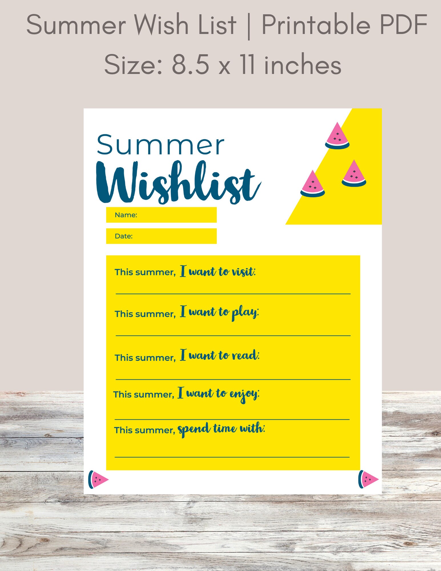 Summer Wish List Fillable Summer Bucket List Summer Activity List ...
