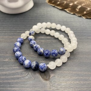 Sodalite 8mm and White Jade 8mm with silver plated spacer