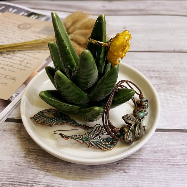 Aloe Rings Holder | Cactus Rings Dish | Jewelry Dish Holder | Rings Holder | Organizer Display Home Decor Gifts for Women Mom Wife Girls