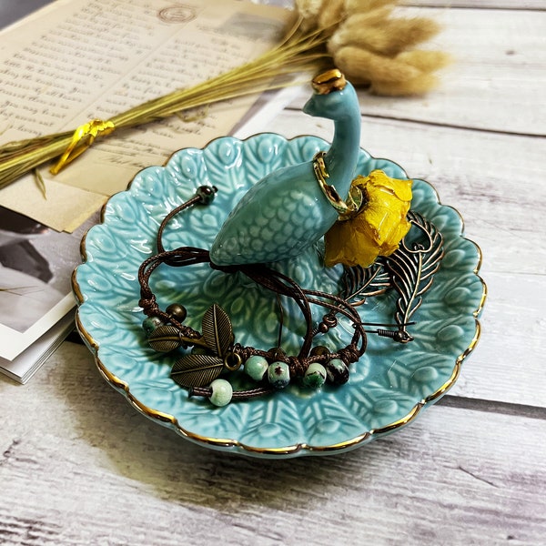 The peacock Rings Holder Dish for Jewelry | Jewelry Dish Holder | Rings Holder | Organizer Display Home Decor Gifts for Women Mom Wife Girls