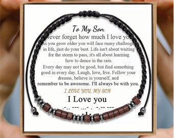 To My Son, I Love You Morse Code Bracelet, Secret Message Bracelet for Men Women,Son Gift from Mom Dad, Chrismas Gift, Birthday Gift for Him