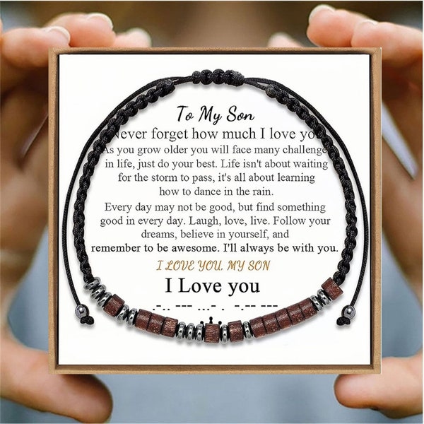 To My Son, I Love You Morse Code Bracelet, Secret Message Bracelet for Men Women, Graduation Gift And Birthday Gift For Son from Mom and Dad