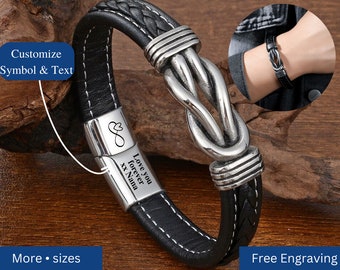 Personalized Custom Engraved Leather Bracelet For Men, Infinity Knot Braided Leather Bracelet, Birthday/Graduation Gift For Son/Grandson