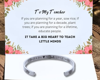 Thank you for our teacher, Inspirational cuff bracelet, Personalized custom engraved name message bracelet, Graduation gift for my teacher