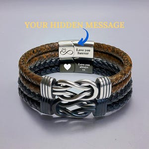 Dubbele leren oneindige knooparmband, gepersonaliseerde aangepaste gegraveerde naam leren armband voor mannen, afstuderen verjaardagscadeaus voor hem