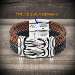 Personalized Leather & Stainless Steel Bracelet - Gift for Son