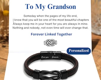Personalized Leather Infinity Knot Bracelet: Gift for Son/Grandson