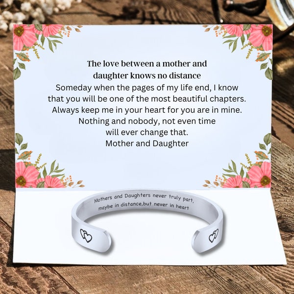 Mother and Daughter Bracelet jewelry, personalized custom message Inspirational Women Cuff Bracelet, Encouragement Birthday Gift for her