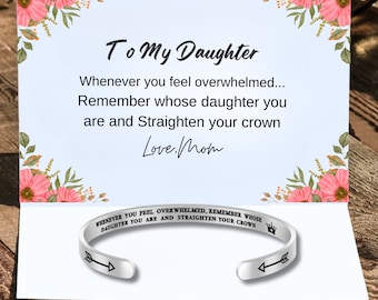Inspirational Daughter Bracelet: Engraved Stainless Steel Crown Cuff