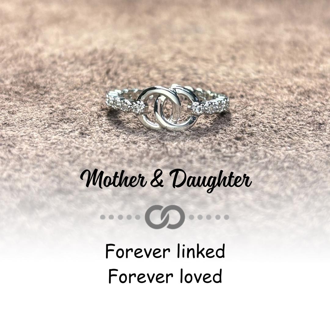 Mother Daughter Linked Ring: Adjustable S925 Silver Gift UK